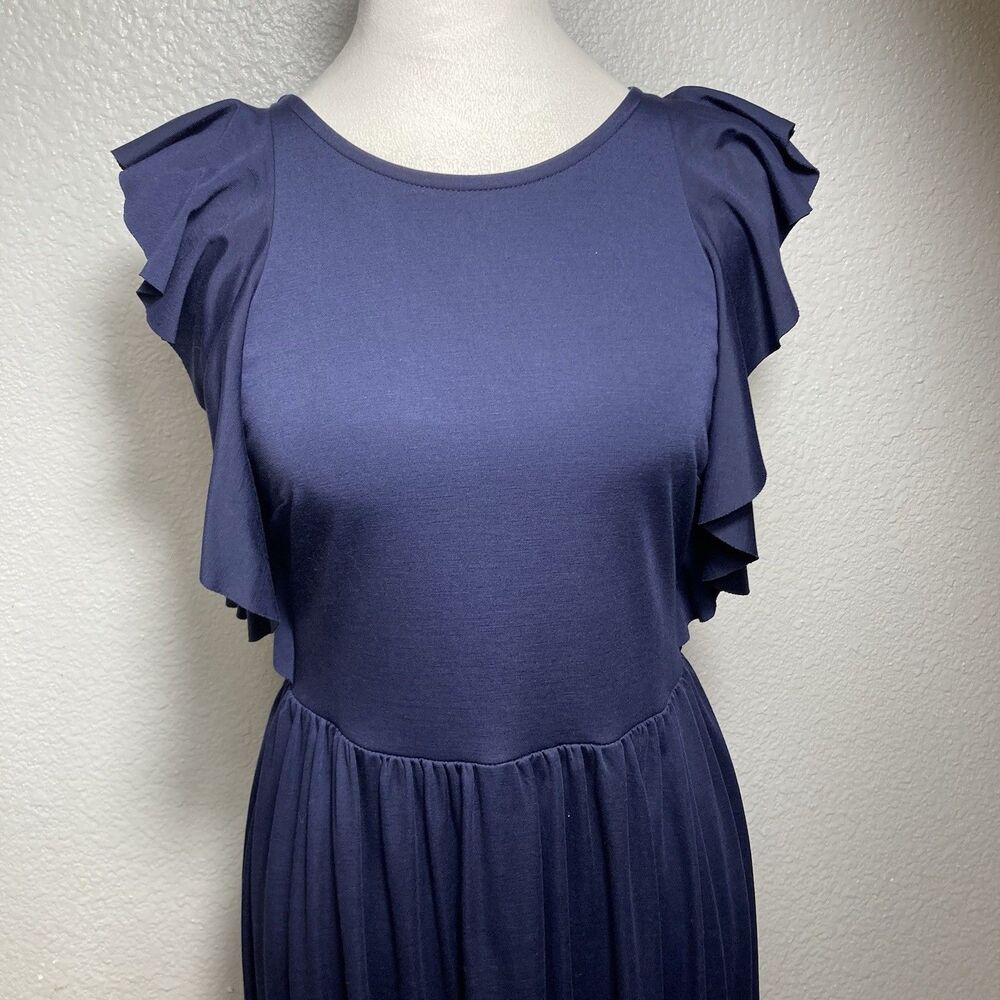 Gap MIDI Dress Fit & Flare Flutter Ruffle Sleeve Navy Blue Size 0 Soft Knit